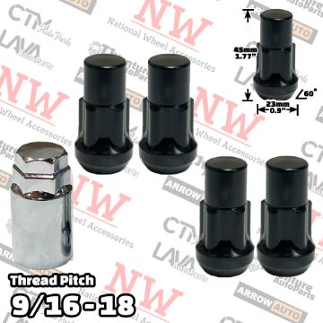 Show details for Wholesales | 20-Sets | 1.77” Tall | Black | 9/16-18 Thread | Bulge Acorn | 5-Point Anti-Theft Wheel Lock Lug Nuts | Plus Security Key Picture of Wholesales | 20-Sets | 1.77” Tall | Black | 9/16-18 Thread | Bulge Acorn | 5-Point Anti-Theft Wheel Lock Lug Nuts | Plus Security Key
