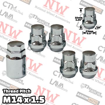 Show details for Wholesales | 20-Sets | 1.25” Tall | Chrome | 14x1.5 Thread | Bulge Acorn | 5-Point Anti-Theft Wheel Lock Lug Nuts | Plus Security Key Picture of Wholesales | 20-Sets | 1.25” Tall | Chrome | 14x1.5 Thread | Bulge Acorn | 5-Point Anti-Theft Wheel Lock Lug Nuts | Plus Security Key