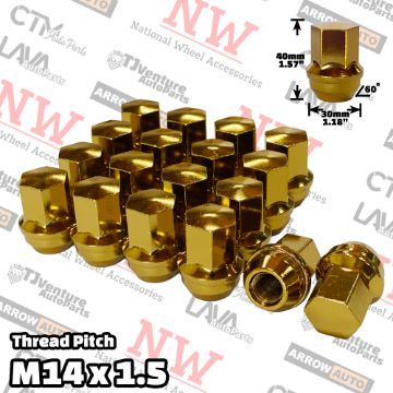 Show details for Wholesales | 96-Piece Box | 1.58” Tall | Gold | 14x1.5 Thread | 7/8” Hex Drive | Buick/Cadillac/Chevy/Dodge/Ram/Ford/Lincoln/Jeep/GMC OEM Factory Style | Wheel Lug Nuts | Fit Stock Alloy Wheel Picture of Wholesales | 96-Piece Box | 1.58” Tall | Gold | 14x1.5 Thread | 7/8” Hex Drive | Buick/Cadillac/Chevy/Dodge/Ram/Ford/Lincoln/Jeep/GMC OEM Factory Style | Wheel Lug Nuts | Fit Stock Alloy Wheel