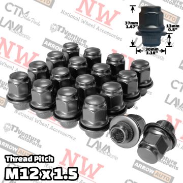 Show details for Wholesales | 50-Piece Box | Black | 1.4” Tall Regular | 12x1.5 Thread | 13/16” Hex Drive | OEM Factory Style Mag Seat | Wheel Lug Nuts | Fit Toyota/Lexus/Scion/Mitsubishi Stock Alloy Wheel Picture of Wholesales | 50-Piece Box | Black | 1.4” Tall Regular | 12x1.5 Thread | 13/16” Hex Drive | OEM Factory Style Mag Seat | Wheel Lug Nuts | Fit Toyota/Lexus/Scion/Mitsubishi Stock Alloy Wheel