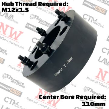 Show details for 4-Piece Set | 3” Thick | 4x156mm | HubCentric Wheel Spacer Adapter | 110mm Center Bore | 12x1.5 Studs | For UTV ATV Picture of 4-Piece Set | 3” Thick | 4x156mm | HubCentric Wheel Spacer Adapter | 110mm Center Bore | 12x1.5 Studs | For UTV ATV