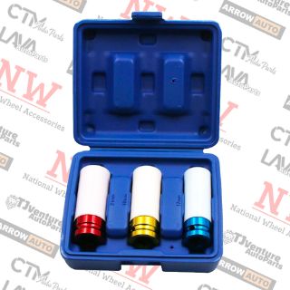 Picture of 1-Box | 3-Piece Socket Tools | Lug Nut/Bolt Manual/Impact Socket Set With Wheel Protector 1/2” Ddrive | Fit Hex 17mm / 19mm / 21mm