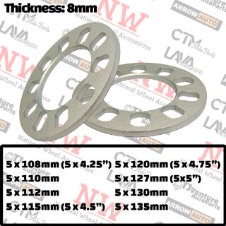 Picture of 2-Piece Set | 8mm Thick | Universal Wheel Space | 89mm Center Bore | 5x108mm 5x110mm 5x112mm 5x115mm 5x114.3mm 5x120mm 5x127mm 5x130mm 5x135mm 5x4.25” 5x4.5” 5x4.75” 5x5”