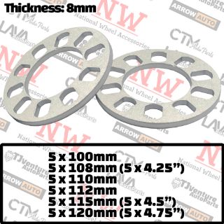 Picture of 2-Piece Set | 8mm Thick | Universal Wheel Space | 80mm Center Bore | 5x100mm 5x108mm 5x110mm 5x112mm 5x115mm 5x114.3mm 5x120mm 5x4.25” 5x4.5” 5x4.75”