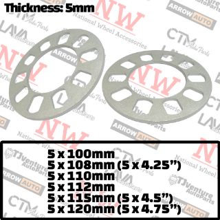 Picture of 2-Piece Set | 5mm Thick | Universal Wheel Space | 80mm Center Bore | 5x100mm 5x108mm 5x110mm 5x112mm 5x115mm 5x114.3mm 5x120mm 5x4.25” 5x4.5” 5x4.75”