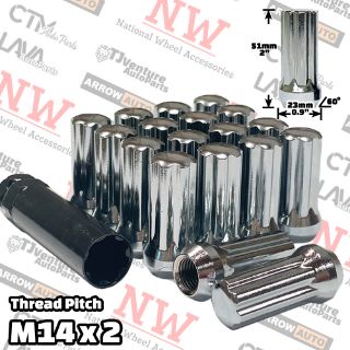 Picture of 20-Piece Set | 2” Tall | Chrome | 14x2 Thread | 7 Spline | Tuner Locker | Performance Wheel Lug Nuts | Plus Security Socket