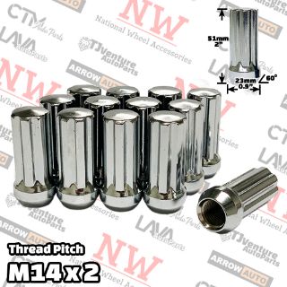 Picture of Wholesales | 200-Piece Box | 2” Tall | Chrome | 14x2 Thread | 7 Spline | Tuner Locker | Performance Wheel Lug Nuts