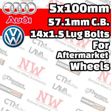 Picture for category Audi / Volkswagen 5x100mm 57.1mm Center Bore with 14x1.5 Bolts For Aftermarket Wheel