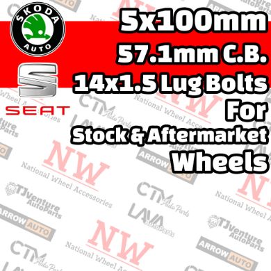 Picture for category Seat / Skoda 5x100mm 57.1mm Center Bore with 14x1.5 Bolts For Stock & Aftermarket Wheel