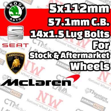 Picture for category Mclaren / Lambo / Seat / Skoda / 5x112mm 57.1mm Center Bore with 14x1.5 Bolts For Stock & Aftermarket Wheel