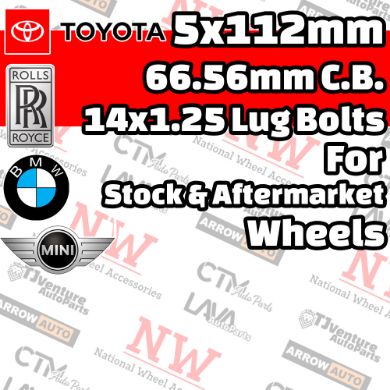 Picture for category BMW / Mini / Rolls-Royce / Supra  5x112mm 66.56mm Center Bore with 14x1.25 Bolts For Stock & Aftermarket Wheel