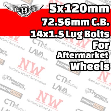 Picture for category Bentley 5x120mm 72.56mm Center Bore with 14x1.5 Bolts For Aftermarket Wheel