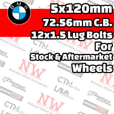 Picture for category BMW 5x120mm 72.56mm Center Bore with 12x1.5 Bolts For Stock & Aftermarket Wheel