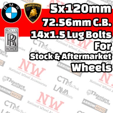 Picture for category BMW / Lambo / Rolls-Royce 5x120mm 72.56mm Center Bore with 14x1.5 Bolts For Stock & Aftermarket Wheel