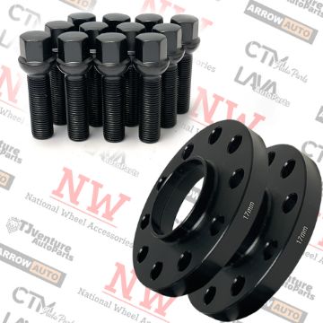 Show details for 2-Piece Set | 17mm Thick | 5x130mm | HubCentric Wheel Spacers | 71.5mm Center Bore | Black Extended 14x1.5 R13 Ball Bolts | Fit Porsche Bentley Audi Q7 e-Tron GT Stock Wheels Picture of 2-Piece Set | 17mm Thick | 5x130mm | HubCentric Wheel Spacers | 71.5mm Center Bore | Black Extended 14x1.5 R13 Ball Bolts | Fit Porsche Bentley Audi Q7 e-Tron GT Stock Wheels