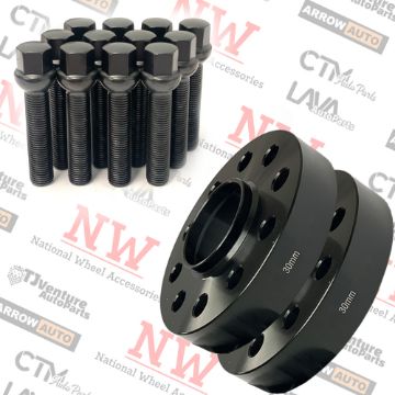 Show details for 4-Piece Set | 30mm Thick | 4x100mm | HubCentric Wheel Spacers | 57.1mm Center Bore | Black Extended 12x1.5 R13 Ball Seat Bolts | Fit Volkswagen Audi Stock Wheels Picture of 4-Piece Set | 30mm Thick | 4x100mm | HubCentric Wheel Spacers | 57.1mm Center Bore | Black Extended 12x1.5 R13 Ball Seat Bolts | Fit Volkswagen Audi Stock Wheels