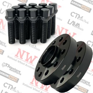 Picture of 4-Piece Set | 25mm Thick | 4x100mm | HubCentric Wheel Spacers | 57.1mm Center Bore | Black Extended 14x1.5 R13 Ball Seat Bolts | Fit Volkswagen Stock Wheels