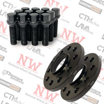 Show details for 2-Piece Set | 12mm Thick | 5x112mm | HubCentric Wheel Spacers | 66.56mm Center Bore | Black Extended 14x1.5 R13 Ball Seat Bolts | Fit Volkswagen Audi Mercedes Macan Stock Wheels Picture of 2-Piece Set | 12mm Thick | 5x112mm | HubCentric Wheel Spacers | 66.56mm Center Bore | Black Extended 14x1.5 R13 Ball Seat Bolts | Fit Volkswagen Audi Mercedes Macan Stock Wheels