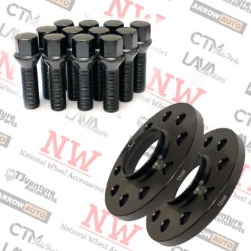 Show details for 2-Piece Set | 12mm Thick | 5x112mm | HubCentric Wheel Spacers | 66.56mm Center Bore | Black Extended 14x1.5 Conical Bolts | Fit Volkswagen Audi Mercedes Macan Aftermarket Wheels Picture of 2-Piece Set | 12mm Thick | 5x112mm | HubCentric Wheel Spacers | 66.56mm Center Bore | Black Extended 14x1.5 Conical Bolts | Fit Volkswagen Audi Mercedes Macan Aftermarket Wheels