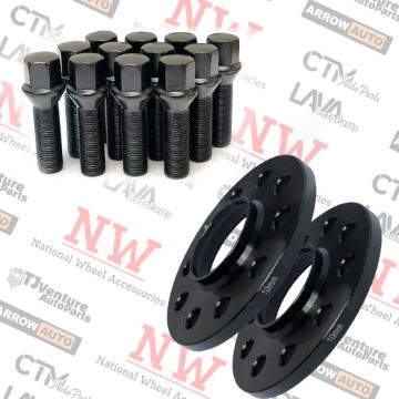 Picture of 4-Piece Set | 10mm Thick | 5x120mm | HubCentric Wheel Spacers | 74.1mm Center Bore | Black Extended 14x1.25 Conical Bolts | Fit BMW X5 X6