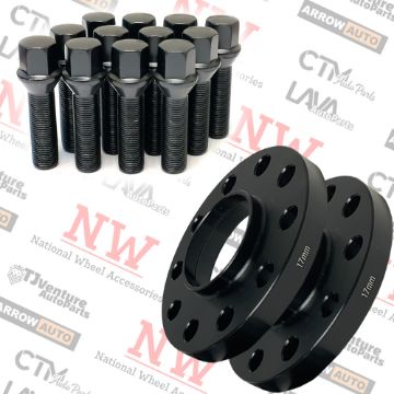 Show details for 2-Piece Set | 17mm Thick | 5x120mm | HubCentric Wheel Spacers | 72.56mm Center Bore | Black Extended 14x1.5 Conical Bolts | Fit BMW Mid 2000s 7 Series X3 X5 Picture of 2-Piece Set | 17mm Thick | 5x120mm | HubCentric Wheel Spacers | 72.56mm Center Bore | Black Extended 14x1.5 Conical Bolts | Fit BMW Mid 2000s 7 Series X3 X5