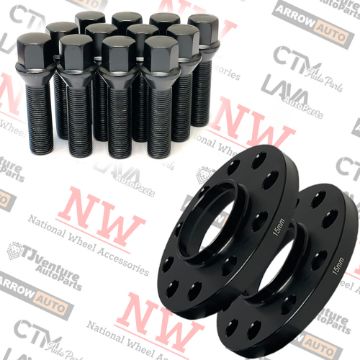 Show details for 2-Piece Set | 15mm Thick | 5x130mm | HubCentric Wheel Spacers | 71.5mm Center Bore | Black Extended 14x1.5 Conical Bolts | Fit Porsche Bentley Audi Q7 e-Tron GT Aftermarket Wheels Picture of 2-Piece Set | 15mm Thick | 5x130mm | HubCentric Wheel Spacers | 71.5mm Center Bore | Black Extended 14x1.5 Conical Bolts | Fit Porsche Bentley Audi Q7 e-Tron GT Aftermarket Wheels