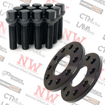 Show details for 2-Piece Set | 10mm Thick | 5x112mm | Wheel Spacers | 66.56mm Center Bore | Black Extended 14x1.5 R13 Ball Seat Bolts | Fit Volkswagen Audi Mercedes Macan Stock Wheels Picture of 2-Piece Set | 10mm Thick | 5x112mm | Wheel Spacers | 66.56mm Center Bore | Black Extended 14x1.5 R13 Ball Seat Bolts | Fit Volkswagen Audi Mercedes Macan Stock Wheels