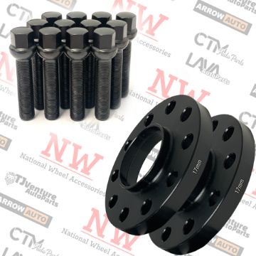 Show details for 2-Piece Set | 17mm Thick | 5x112mm | HubCentric Wheel Spacers | 66.56mm Center Bore | Black Extended 14x1.5 R13 Ball Seat Bolts | Fit Mercedes Stock Wheels Picture of 2-Piece Set | 17mm Thick | 5x112mm | HubCentric Wheel Spacers | 66.56mm Center Bore | Black Extended 14x1.5 R13 Ball Seat Bolts | Fit Mercedes Stock Wheels