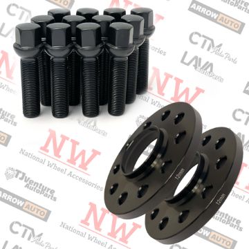 Show details for 2-Piece Set | 12mm Thick | 5x130mm | HubCentric Wheel Spacers | 84.1mm Center Bore | Black Extended 14x1.5 R13 Ball Seat Bolts | Fit Mercedes G Wagen Stock Wheels Picture of 2-Piece Set | 12mm Thick | 5x130mm | HubCentric Wheel Spacers | 84.1mm Center Bore | Black Extended 14x1.5 R13 Ball Seat Bolts | Fit Mercedes G Wagen Stock Wheels