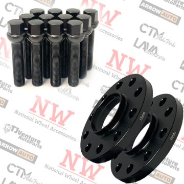 Show details for 4-Piece Set | 15mm Thick | 5x112mm | HubCentric Wheel Spacers | 66.56mm Center Bore | Black Extended 12x1.5 R13 Ball Seat Bolts | Fit Mercedes Stock Wheels Picture of 4-Piece Set | 15mm Thick | 5x112mm | HubCentric Wheel Spacers | 66.56mm Center Bore | Black Extended 12x1.5 R13 Ball Seat Bolts | Fit Mercedes Stock Wheels