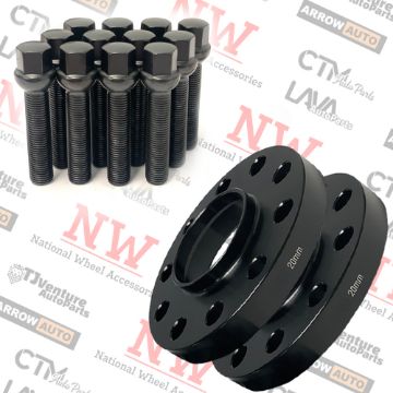 Show details for 4-Piece Set | 20mm Thick | 5x112mm | HubCentric Wheel Spacers | 66.56mm Center Bore | Black Extended 12x1.5 R13 Ball Seat Bolts | Fit Mercedes Stock Wheels Picture of 4-Piece Set | 20mm Thick | 5x112mm | HubCentric Wheel Spacers | 66.56mm Center Bore | Black Extended 12x1.5 R13 Ball Seat Bolts | Fit Mercedes Stock Wheels